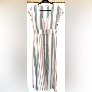 Roxy Button Up Striped Summer Maxi Dress